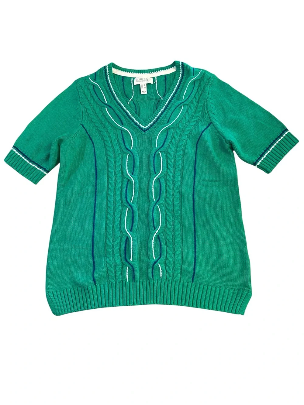 Isaac Mizrahi Live! Clubhouse Cable Knit Short Sleeve Sweater Womens Small Green